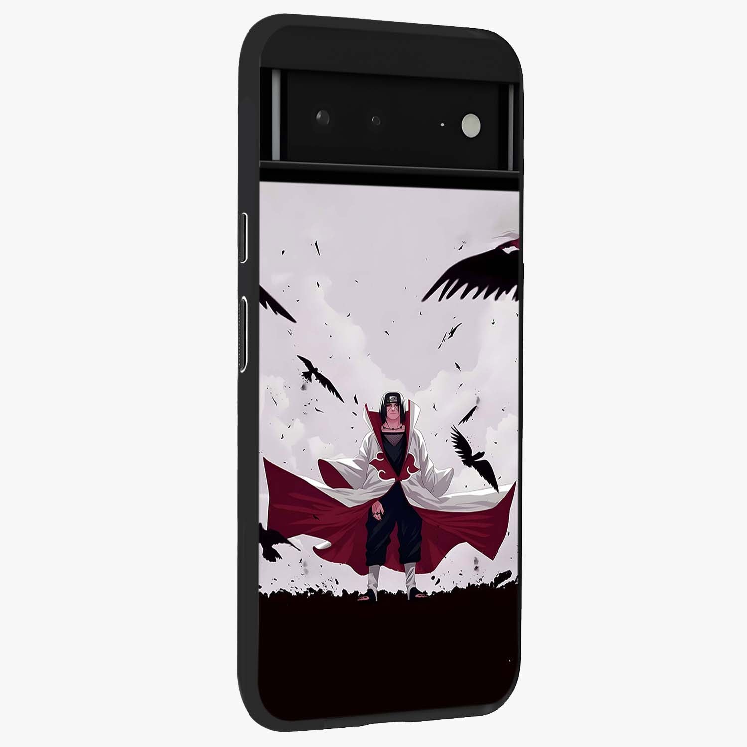 Crimson Crow Ascension Glass Case upright view showcasing dramatic crow artwork with bold gothic theme.