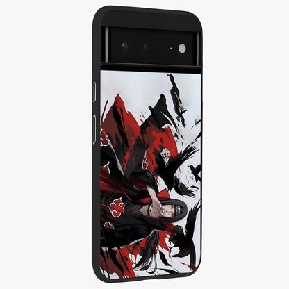 Crimson Crow Illusion Glass Case upright view showcasing striking crow illusion artwork with intense crimson theme.