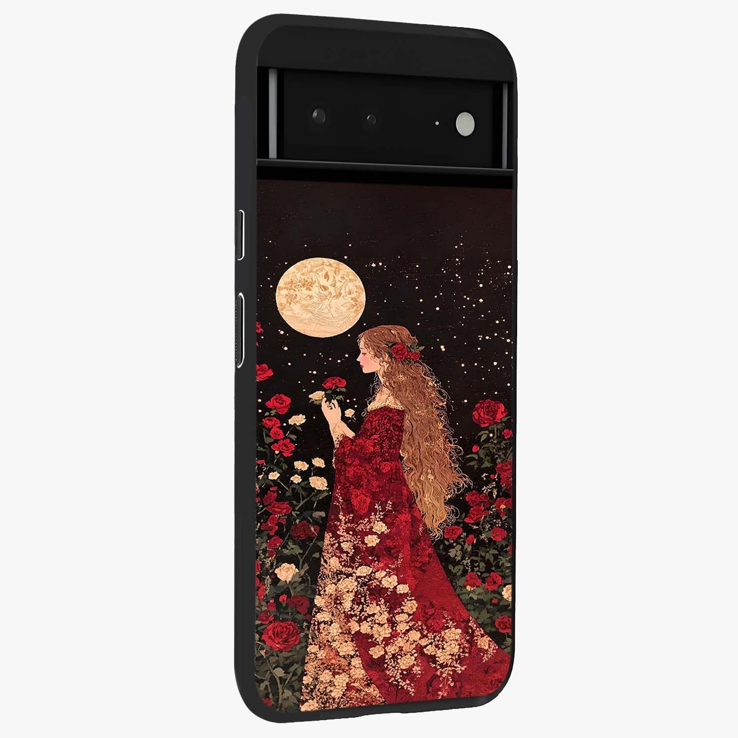 Crimson Dreams Glass Case upright view showcasing dreamy red toned artwork with modern aesthetic style.