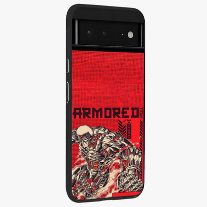 Crimson Mecha Titan Glass Case upright view showcasing dynamic robotic titan design with sci-fi inspired theme.