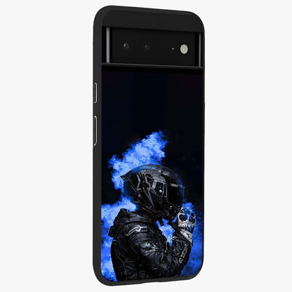 Cyber Sentinel Protocol Glass Case upright view showcasing advanced cyber sentinel artwork with futuristic tech theme.