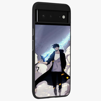 Dark Lightning Anime Warrior Glass Case upright view showcasing dramatic warrior artwork with dark lightning aesthetic.