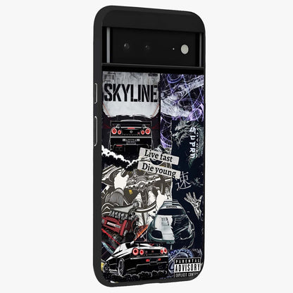 Die Young Glass Case upright view showcasing striking typography artwork with modern statement theme.