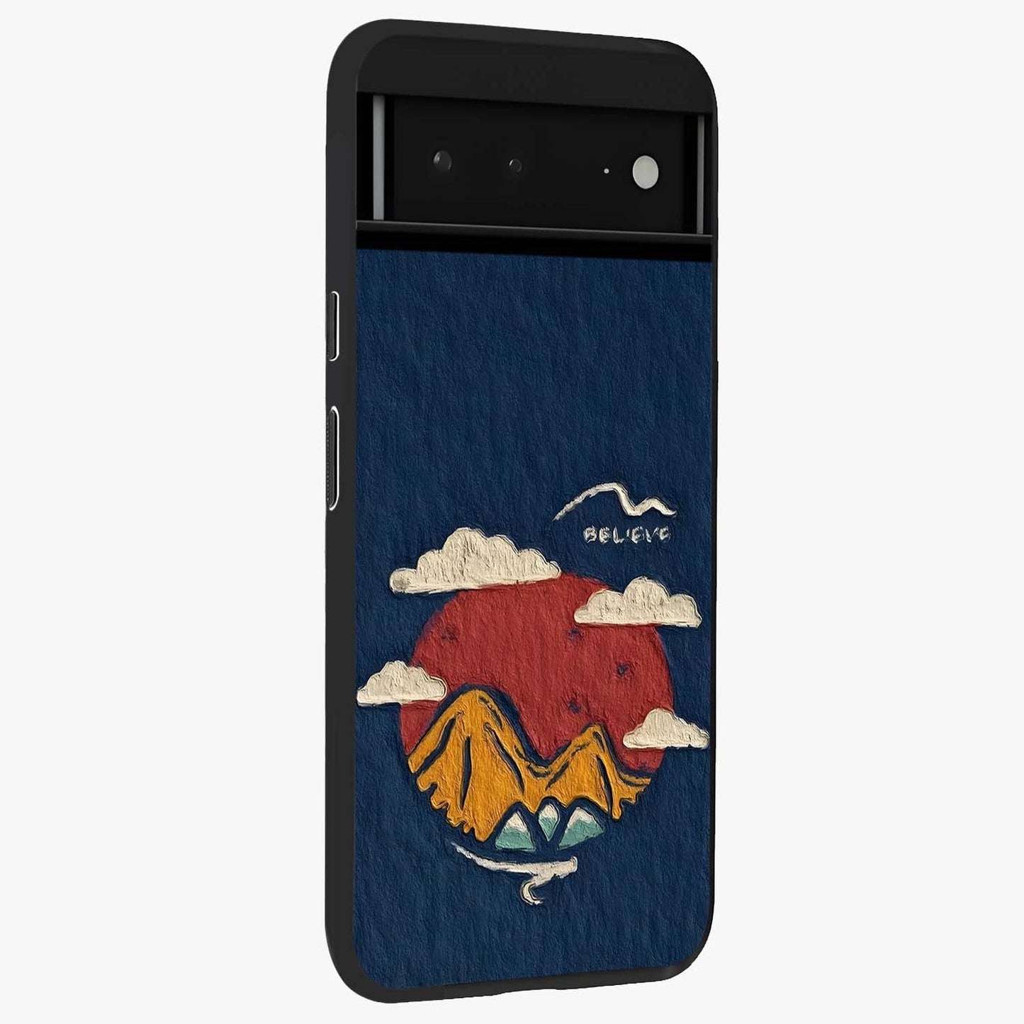 Dream Beyond Mountains Glass Case upright view showcasing beautiful mountain scenery with inspirational nature theme.