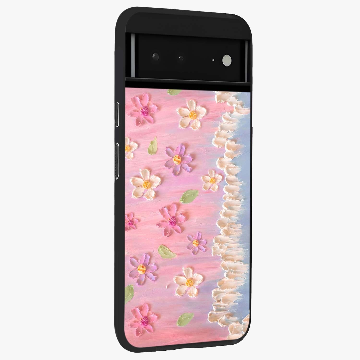 Dreamy Painted Garden Glass Case upright view showcasing vibrant floral garden artwork with artistic nature theme.