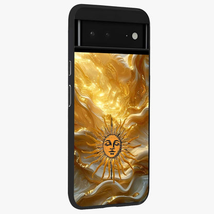 Eternal Golden Glow Glass Case upright view showcasing luminous golden artwork with luxurious visual theme.