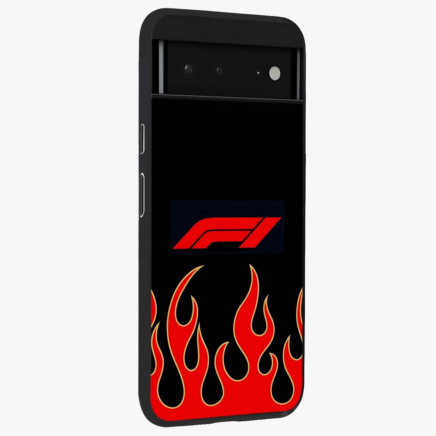 Fire F11 Glass Case upright view showcasing dynamic flame artwork with intense visual theme.