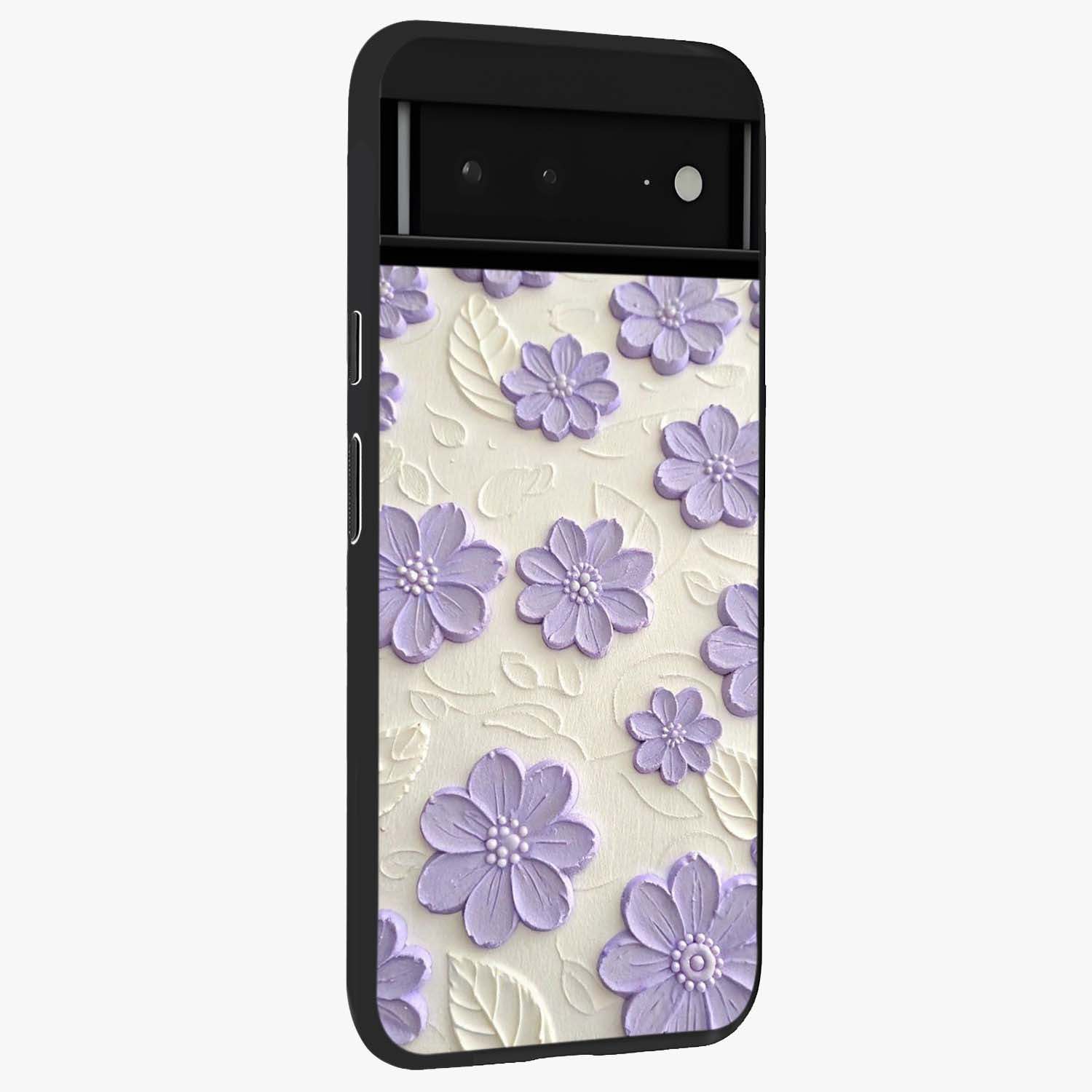 Floral Wall Art With Purple Flowers Glass Case upright view showcasing elegant purple flower artwork with decorative floral theme.