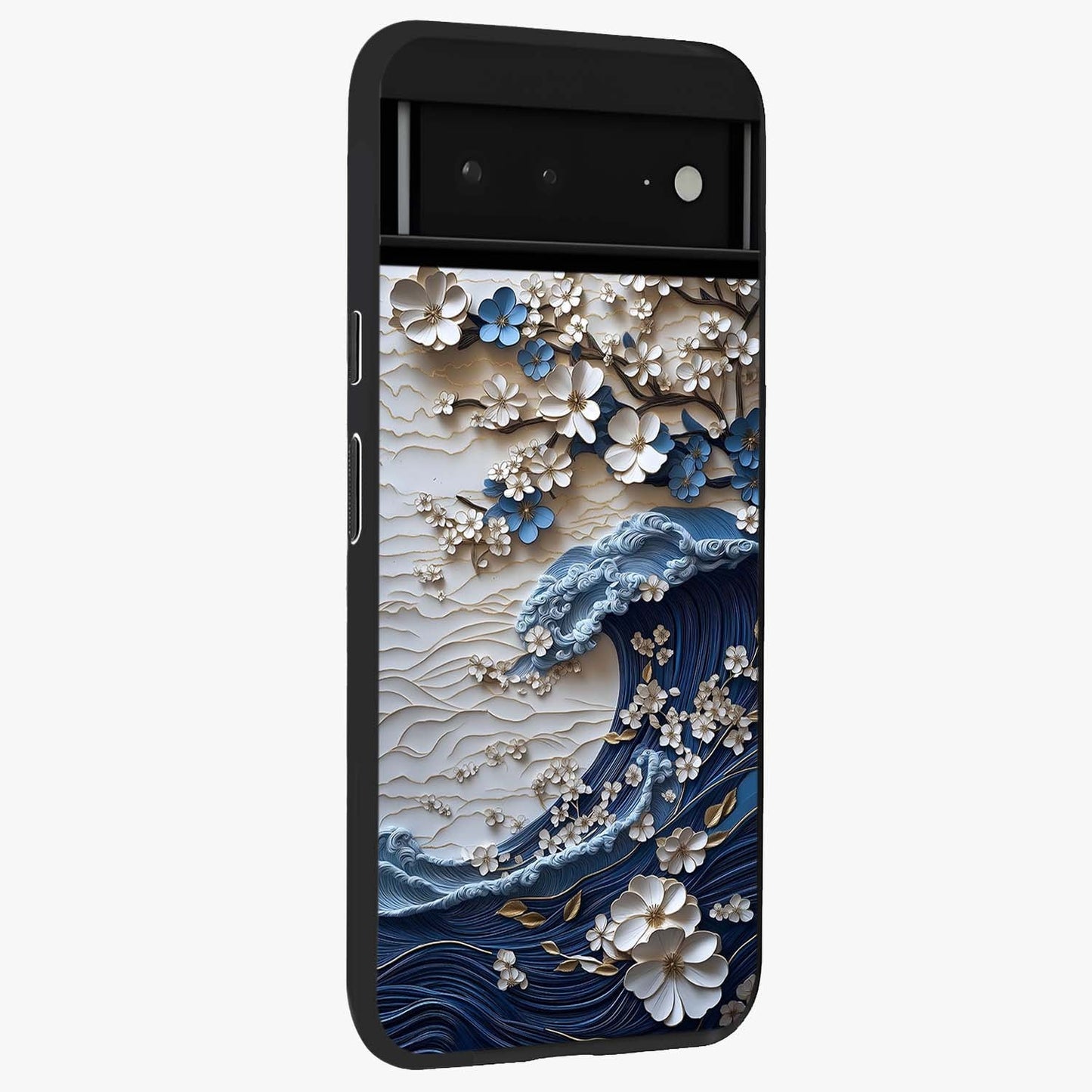 Floral Wave Origami Glass Case upright view showcasing creative floral origami artwork with artistic decorative theme.