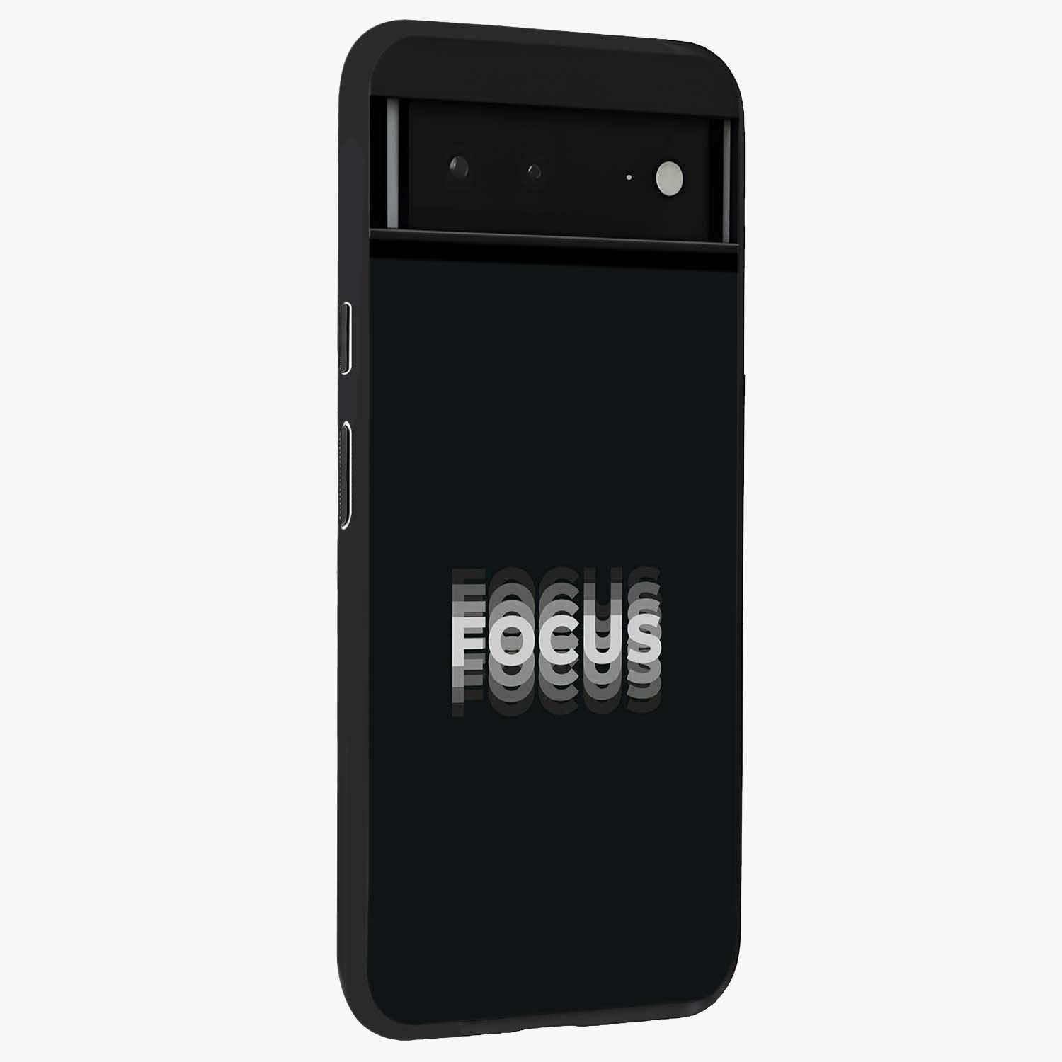 Focus Mode On Glass Case upright view showcasing strong typography statement with sleek motivational theme.