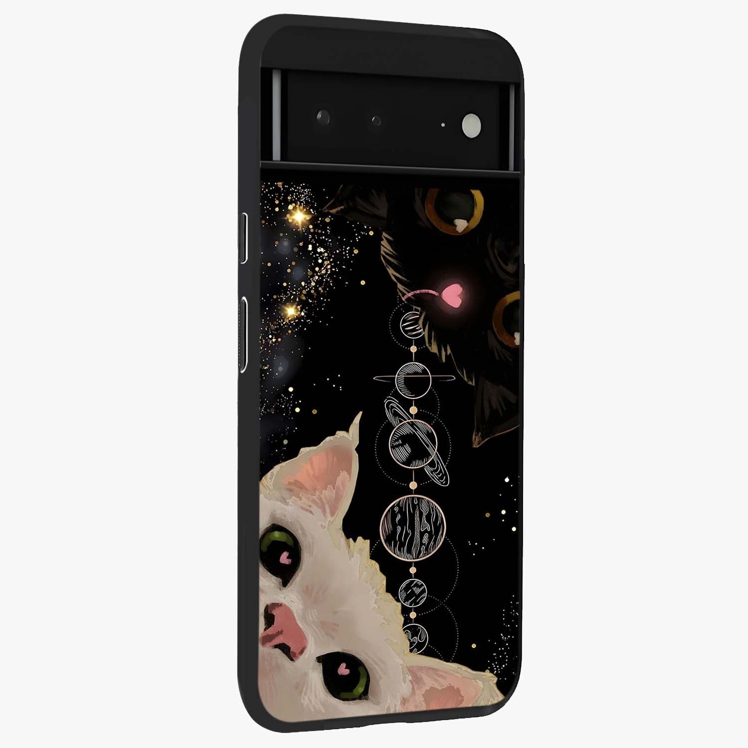 Galactic Cat Glass Case upright view showcasing mystical cat artwork with dreamy cosmic theme.