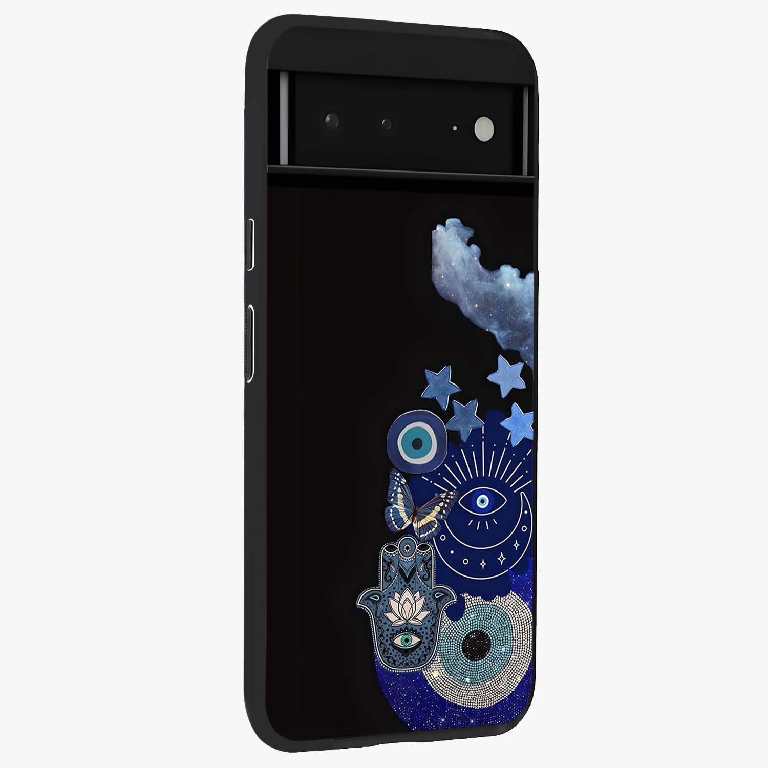 Galactic Charm Cluster Glass Case upright view showcasing glowing cosmic charm artwork with magical celestial style.