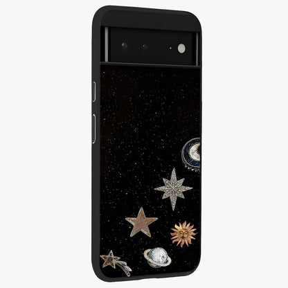 Galactic Charm Glow Glass Case upright view showcasing glowing cosmic charm artwork with magical celestial style.