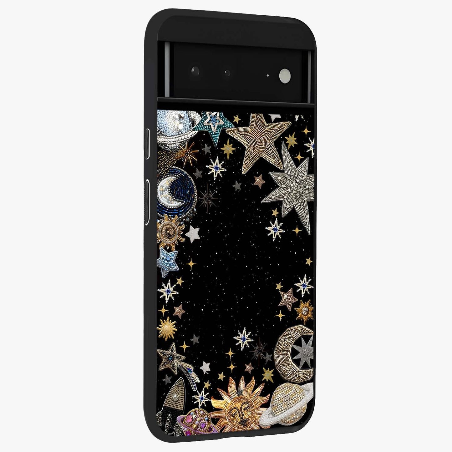 Galactic Jewel Stars Glass Case upright view showcasing glittering star jewel artwork with vibrant galaxy theme.