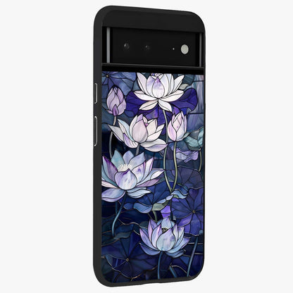 Gloss Petal Rush Glass Case upright view showcasing dynamic floral petal artwork with modern botanical theme.