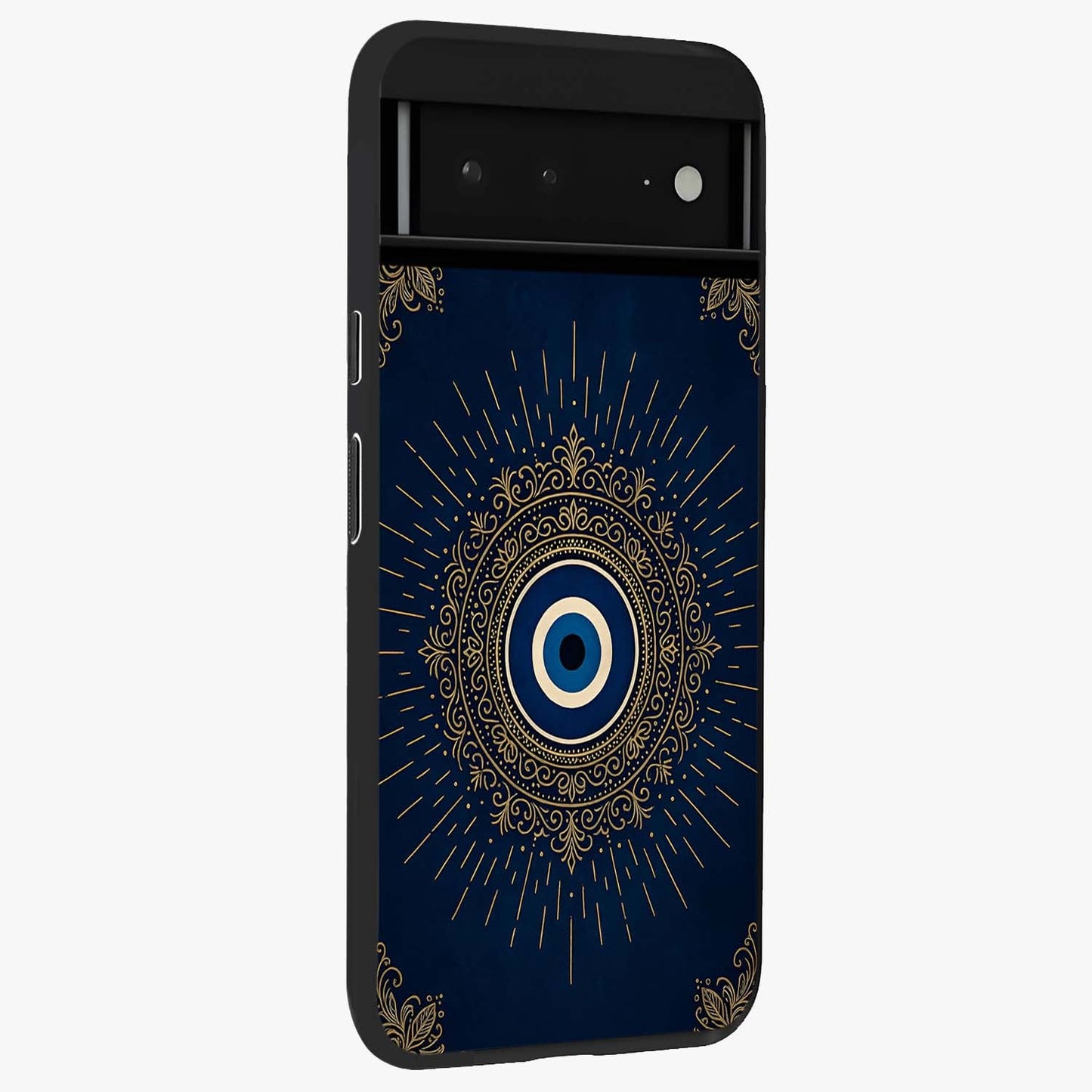 Golden Celestial Charm Glass Case upright view showcasing radiant celestial artwork with elegant golden theme.