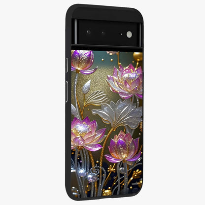 Golden Floral Majesty Glass Case upright view showcasing majestic floral artwork with rich decorative theme.