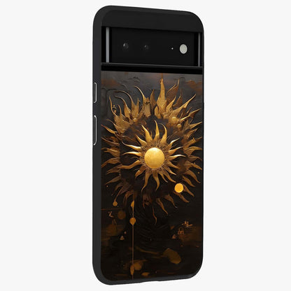 Golden Sun Majesty Glass Case upright view showcasing haunting graveyard artwork with dramatic dark theme.
