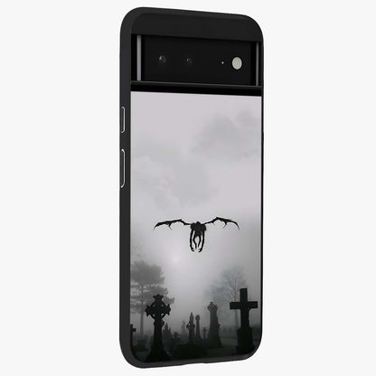 Graveyard Shadow Descent Glass Case upright view showcasing haunting graveyard artwork with dramatic dark theme.