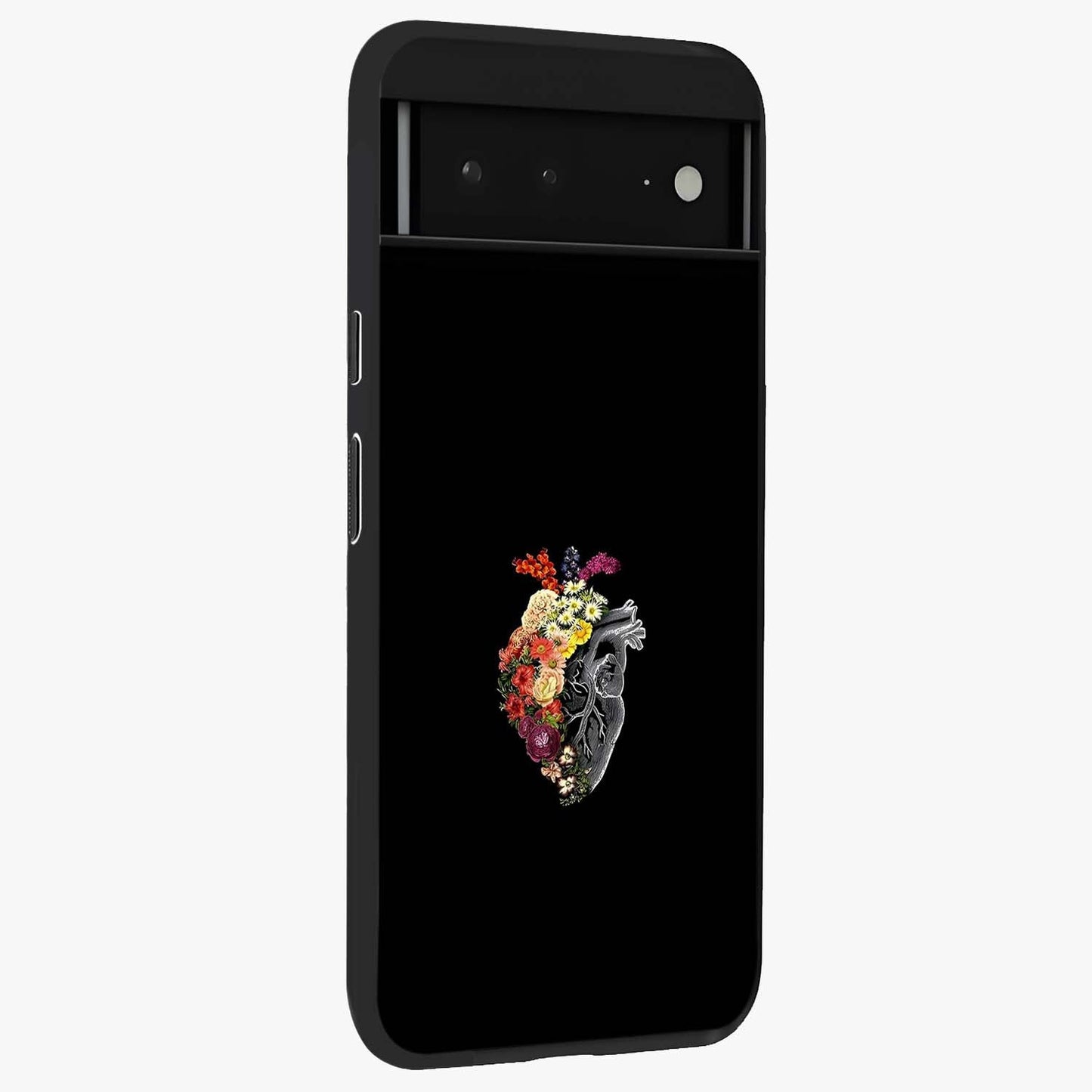 Heart With Flowers Glass Case upright view showcasing decorative heart and floral artwork with sweet romantic theme.