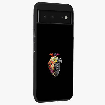 Heart With Flowers Glass Case upright view showcasing decorative heart and floral artwork with sweet romantic theme.