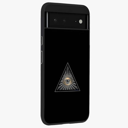 Illuminati Evil Glass Case upright view showcasing striking illuminati artwork with mysterious symbolic theme.