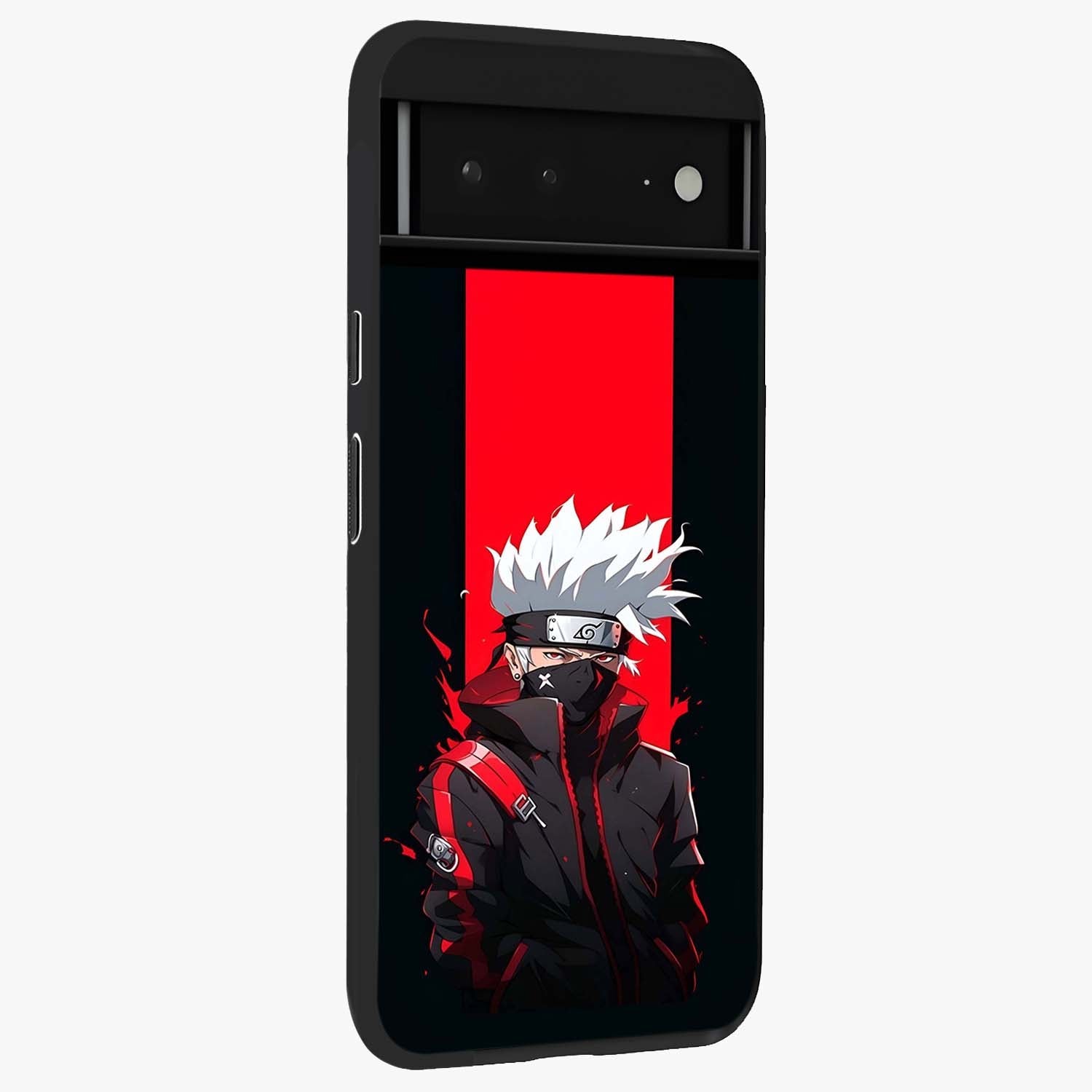 Kakashi Scarlet Shadow Glass Case upright view showcasing intense anime ninja artwork with dark action theme.