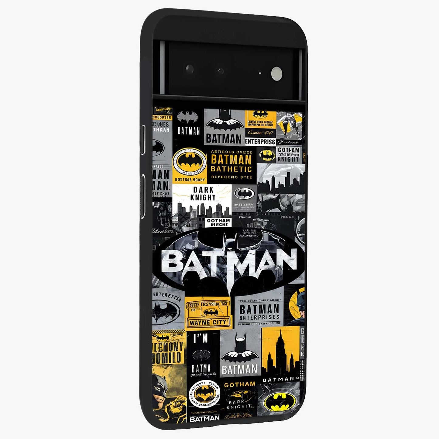 Knight Gotham Rise Glass Case upright view showcasing bold vigilante themed artwork with gothic city vibe.