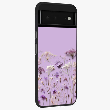 Lavender Blossom Dream Glass Case upright view showcasing delicate lavender blossom artwork with peaceful floral theme.