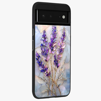 Lavender Dream Glow Glass Case upright view showcasing radiant lavender glow artwork with calming dreamy theme.