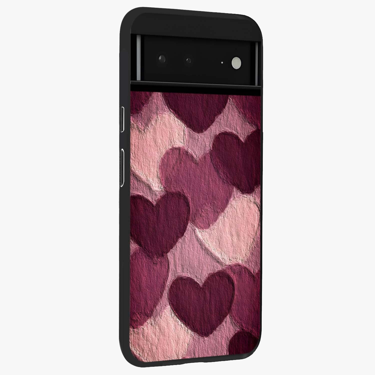 Layered Paper Hearts Glass Case upright view showcasing decorative layered heart artwork with sweet love theme.
