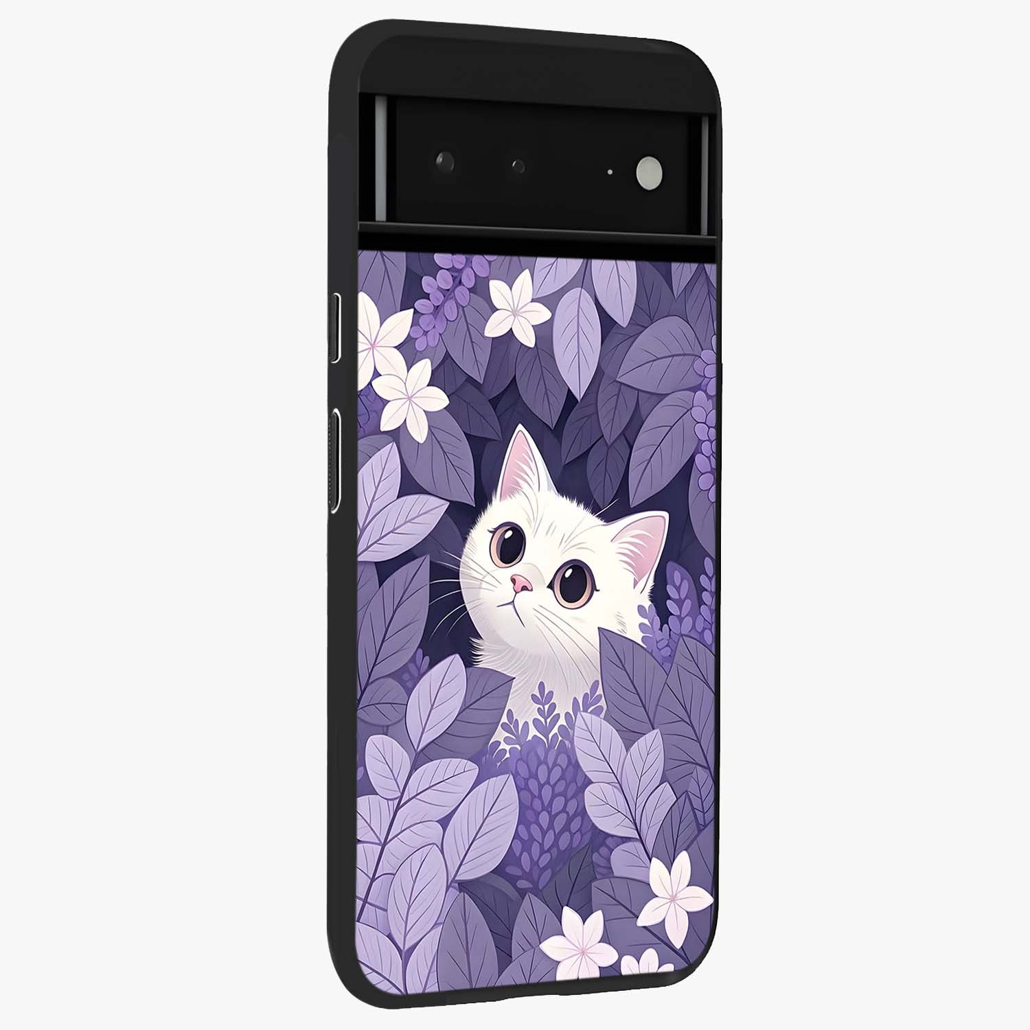 Lilac Hide Peek Cat Glass Case upright view showcasing charming cat artwork with adorable peek theme.