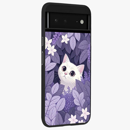 Lilac Hide Peek Cat Glass Case upright view showcasing charming cat artwork with adorable peek theme.