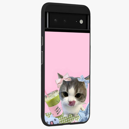Love Matcha Cat Glass Case upright view showcasing adorable cat artwork with charming matcha themed design.