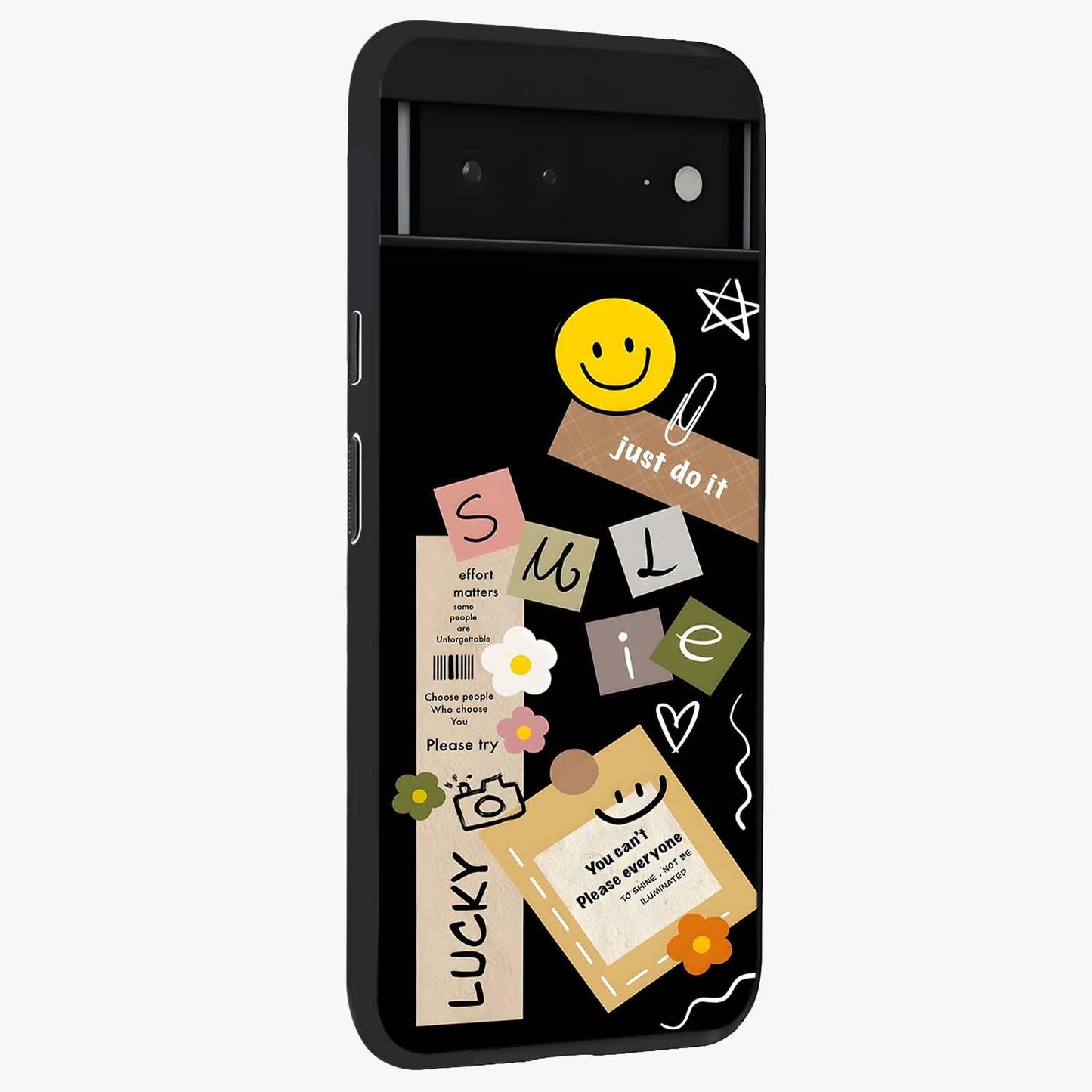 Lucky Aesthetic Collage Glass Case upright view showcasing vibrant collage artwork with youthful aesthetic theme.