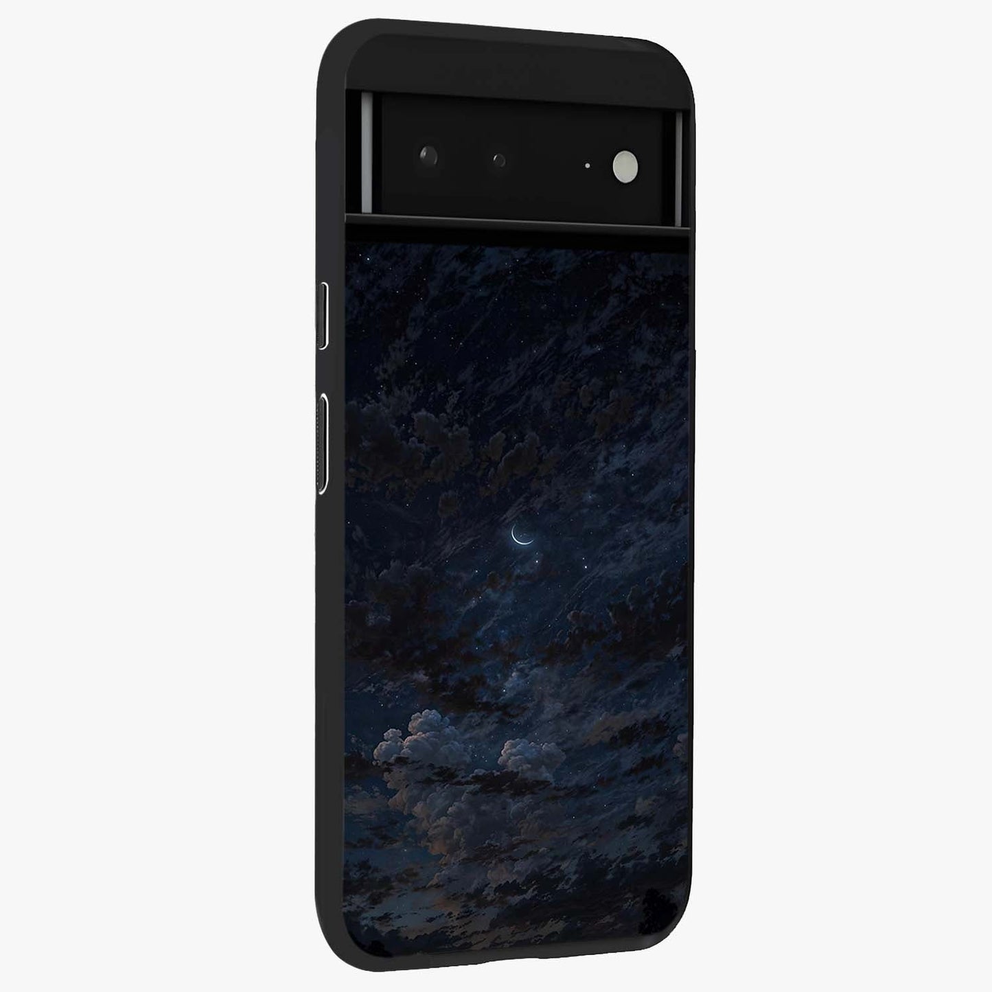 Lunar Veil Silence Glass Case upright view showcasing calm moon themed artwork with serene night atmosphere.