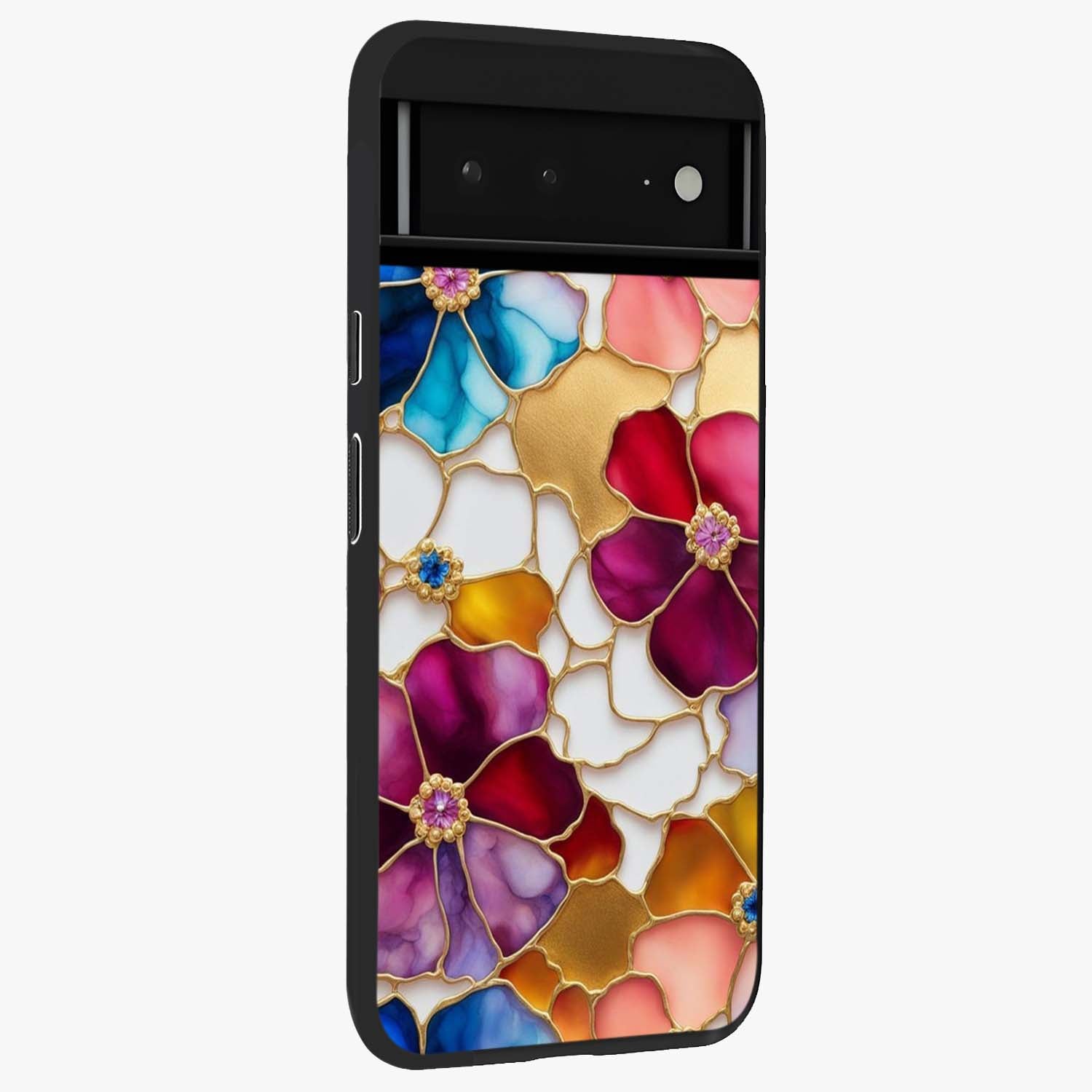 Marble Flower Pattern Glass Case upright view showcasing decorative marble flower artwork with refined style.