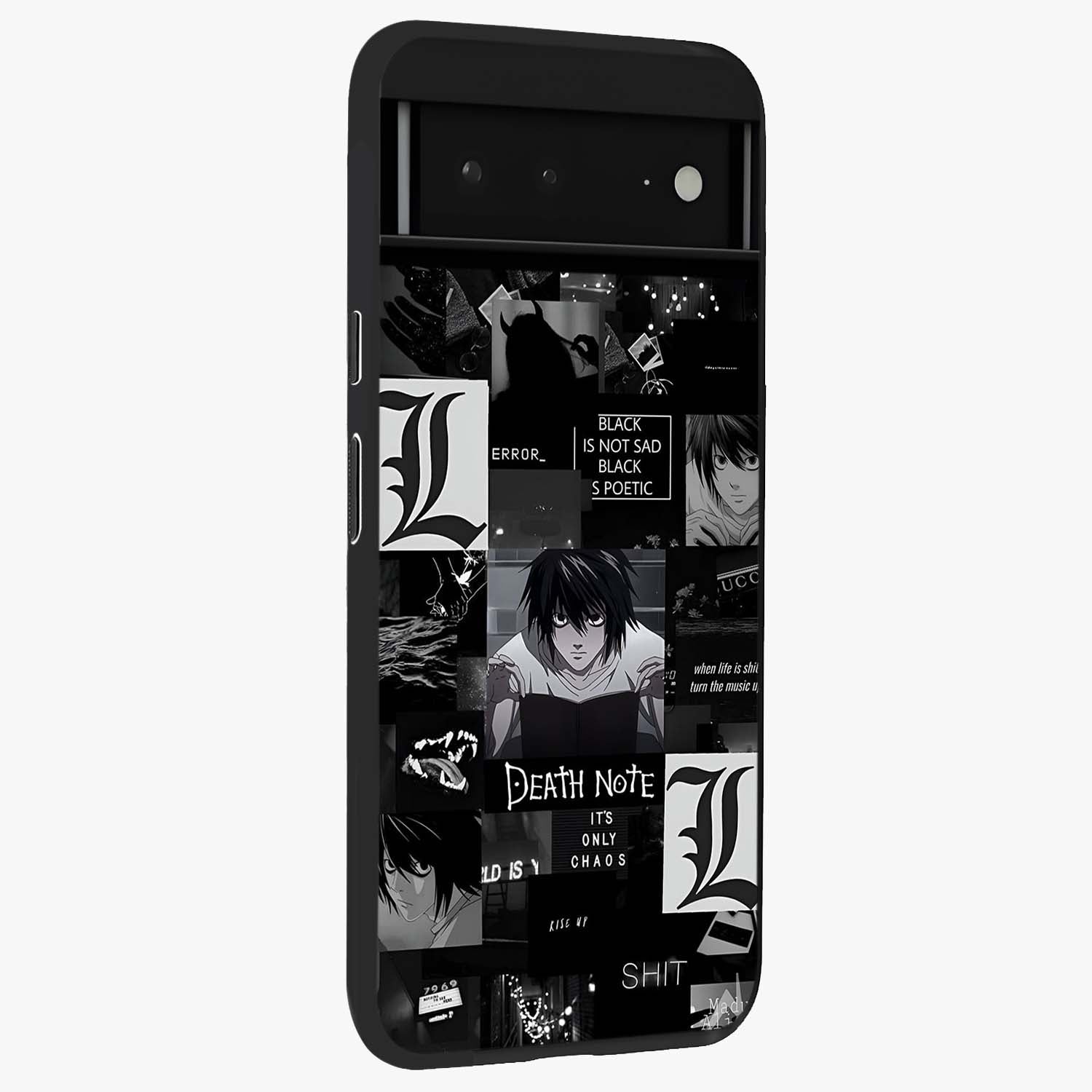 Midnight Chaos Mind Glass Case upright view showcasing expressive abstract artwork with bold dark theme.