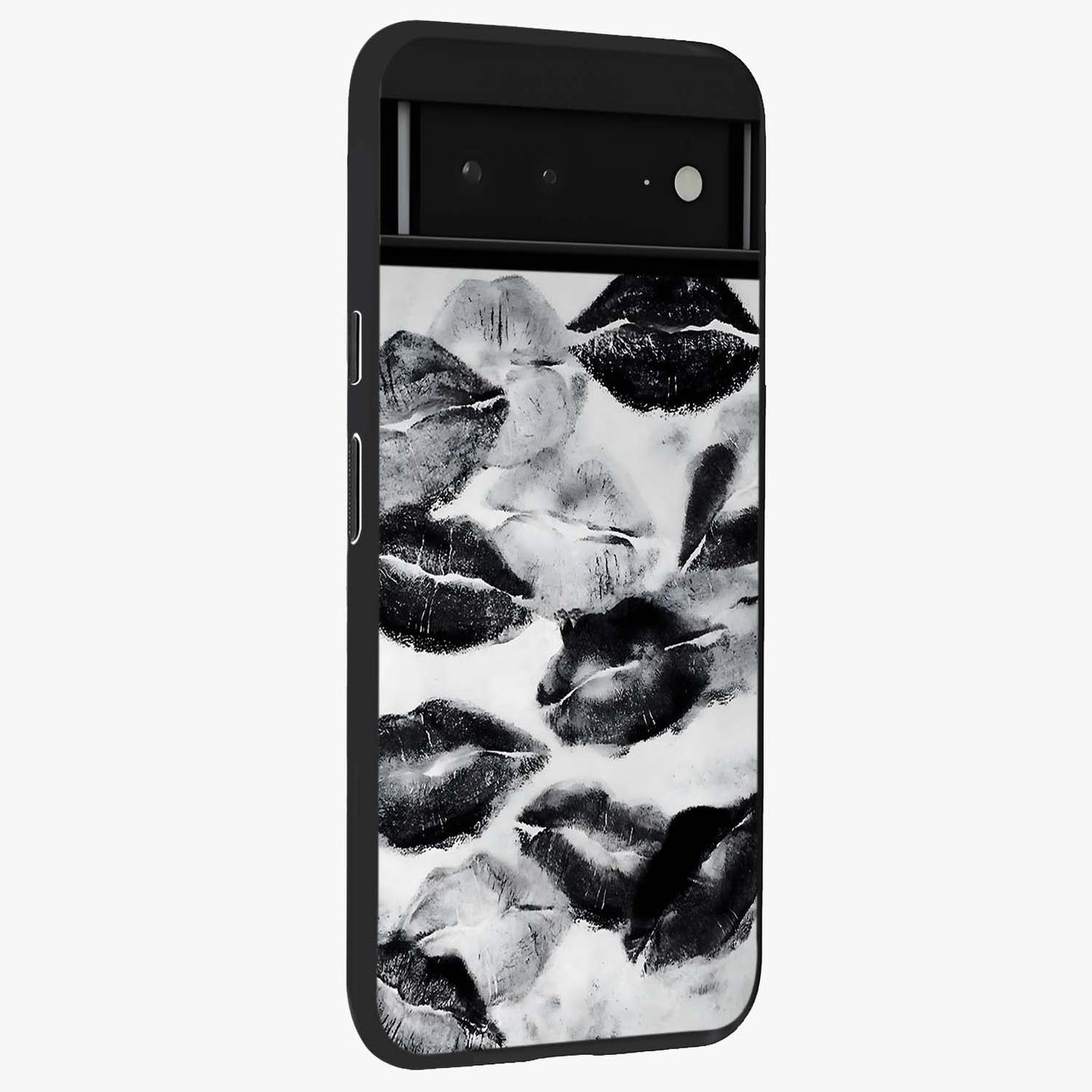 Midnight Kiss Marks Glass Case upright view showcasing stylish kiss mark artwork with trendy romantic theme.