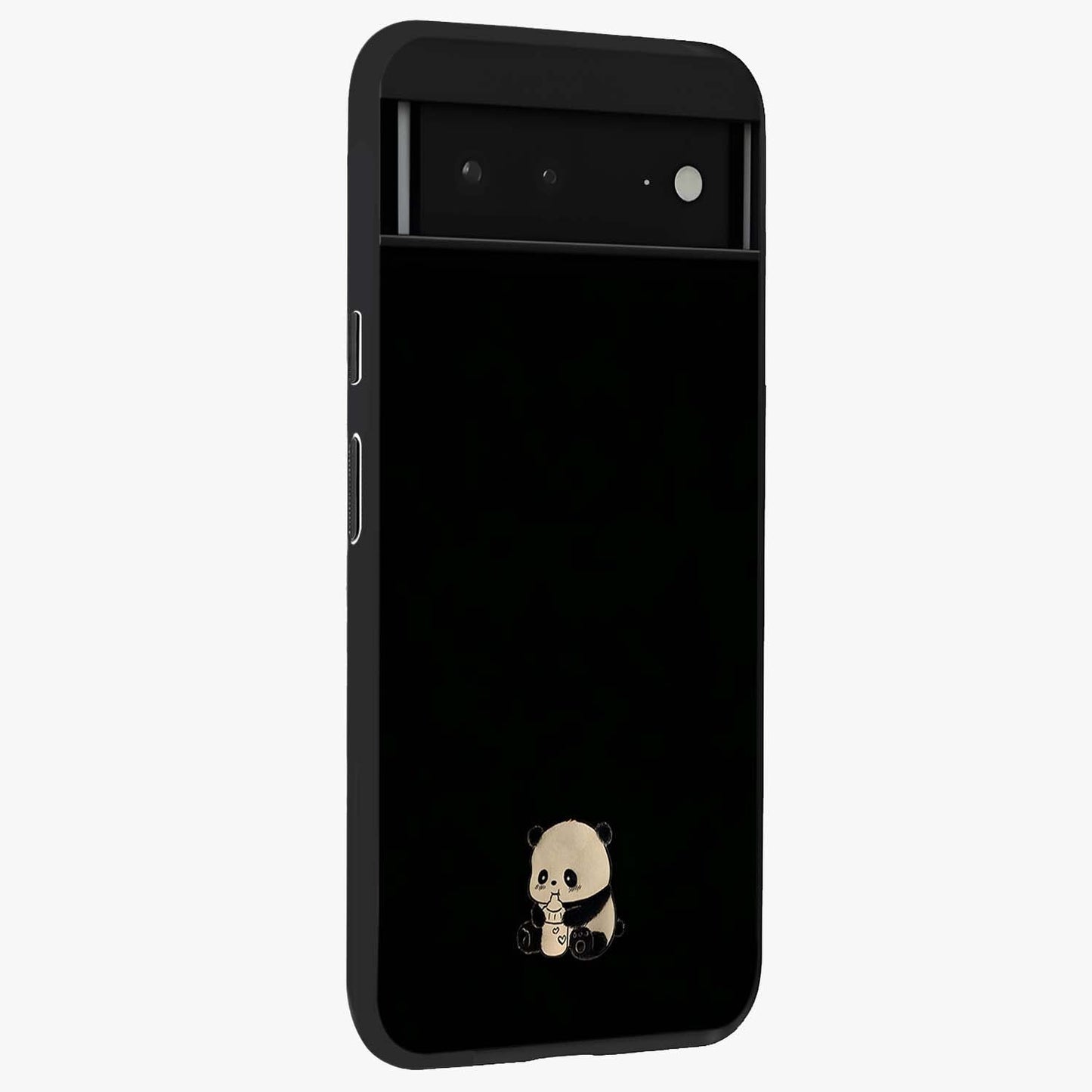Midnight Panda Love Glass Case upright view showcasing charming panda artwork with playful romantic theme.