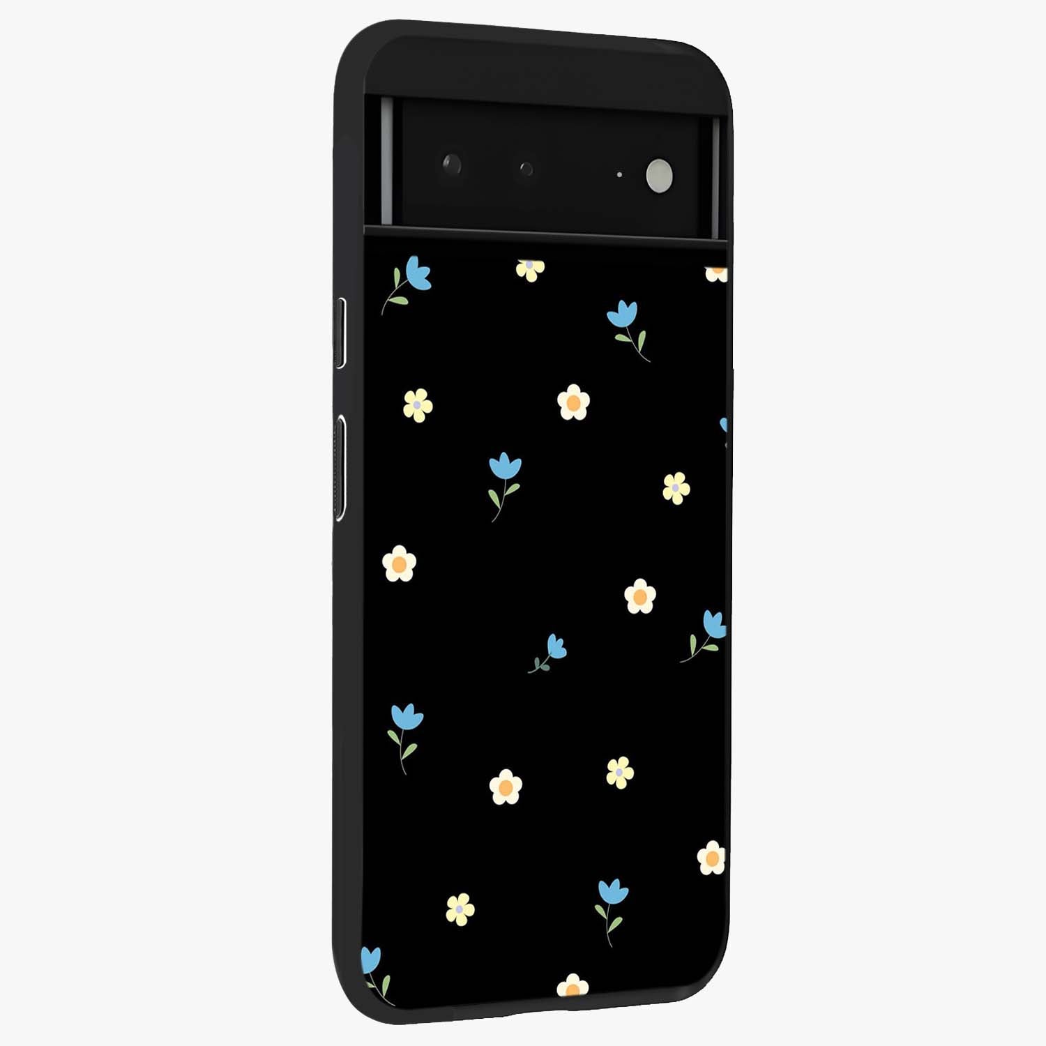 Minimal Petal Whispers Glass Case upright view showcasing elegant floral artwork with modern minimalist style.