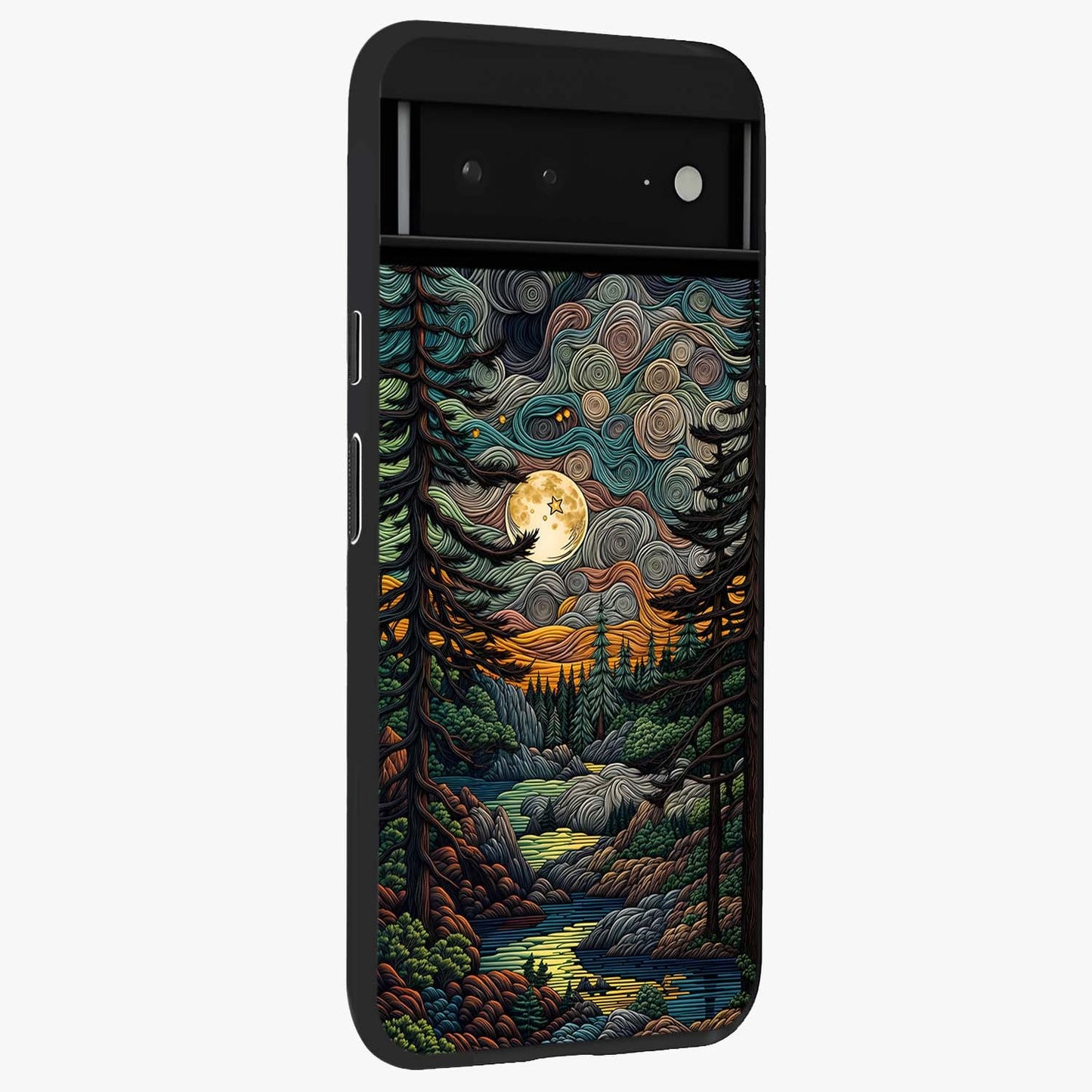 Moonlight Forest Dream Glass Case upright view showcasing magical forest artwork with calm night theme.