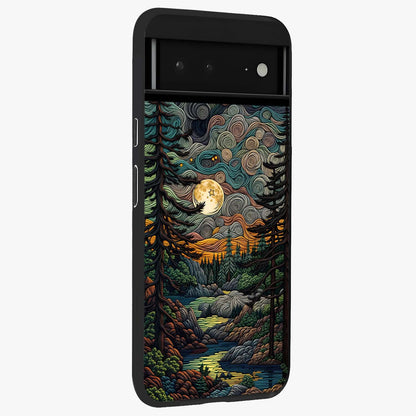 Moonlight Forest Dream Glass Case upright view showcasing magical forest artwork with calm night theme.