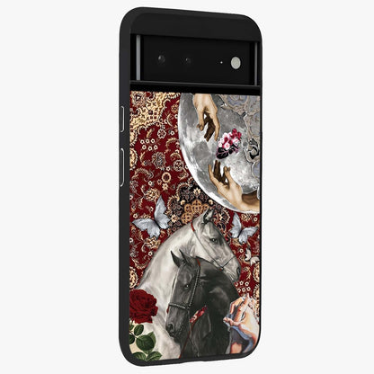 Moonlit Royal Stallion Glass Case upright view showcasing dramatic horse artwork with glowing moon themed design.