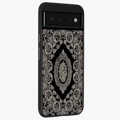 Noir Bloom Elegance Glass Case upright view showcasing graceful floral artwork with luxurious dark theme.