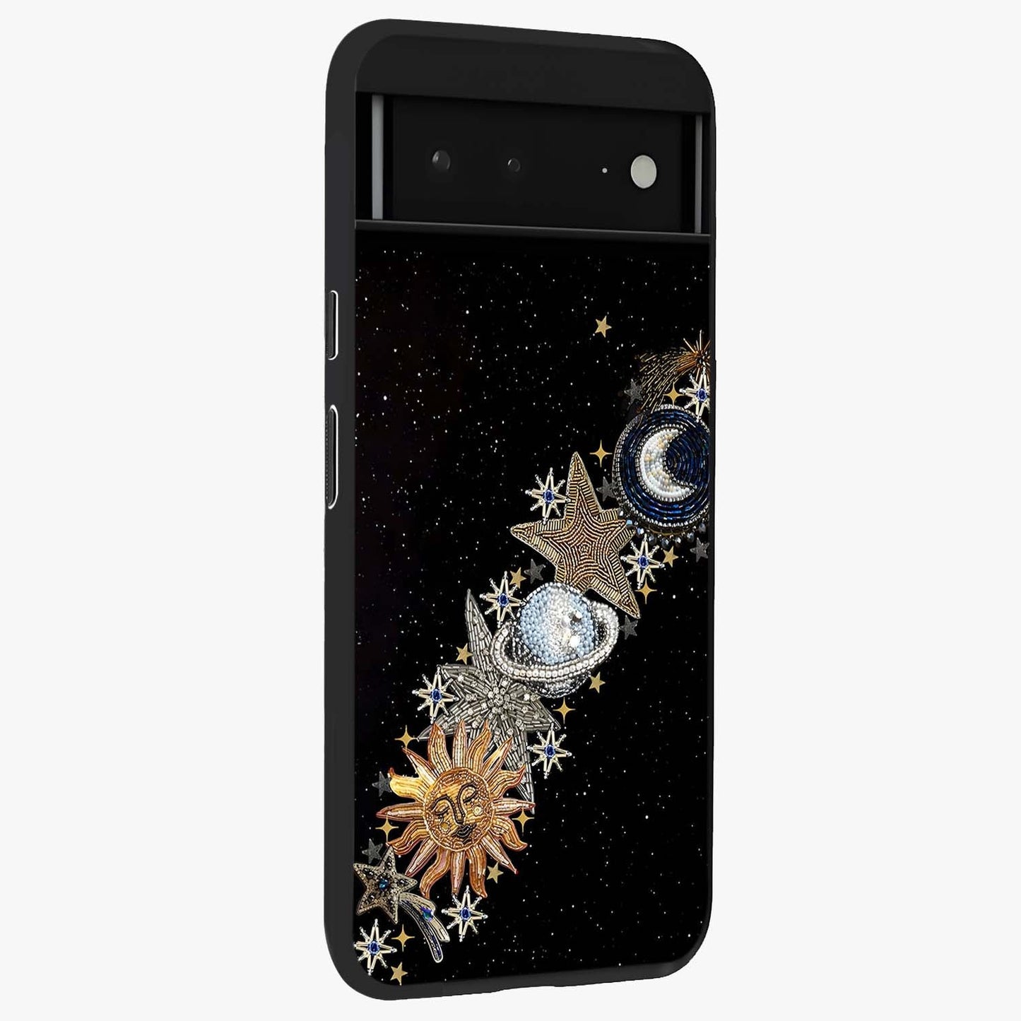 Pearls Universe Object Glass Case upright view showcasing decorative pearl themed artwork with cosmic elegance.