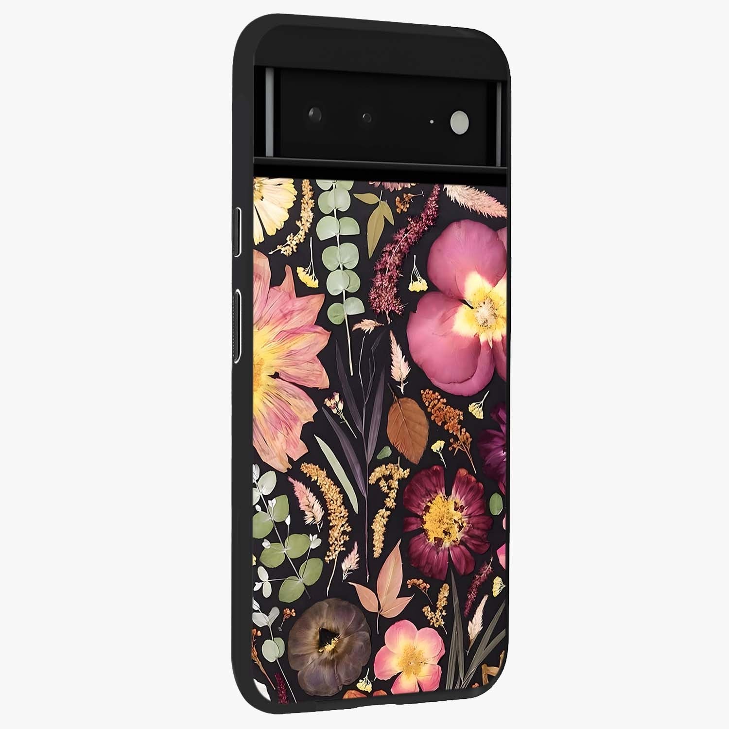 Petal Dream Tapestry Glass Case upright view showcasing detailed floral tapestry artwork with artistic nature theme.