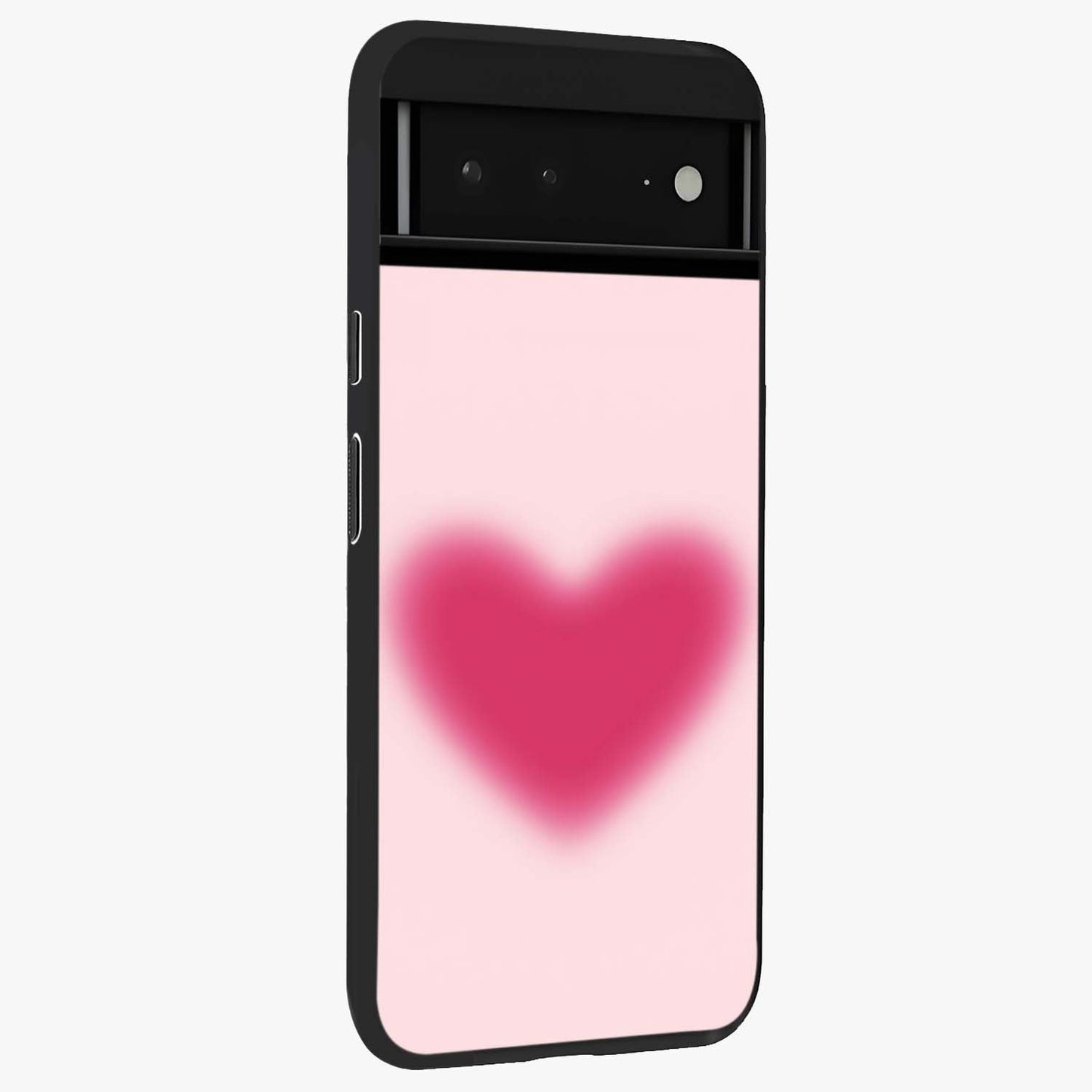 Pink Aura Heart Glass Case upright view showcasing romantic heart artwork with soft pastel theme.