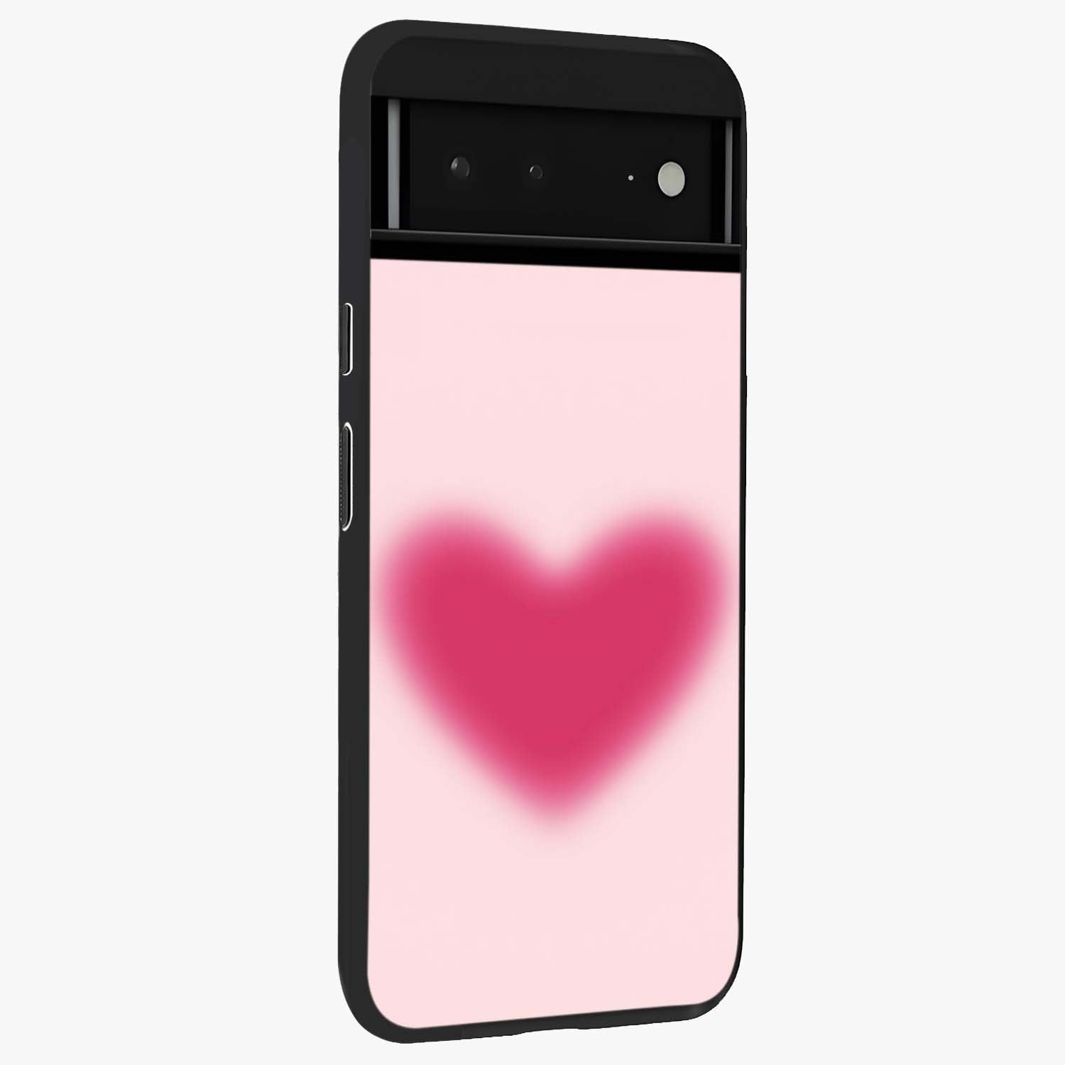 Pink Aura Heart Glass Case upright view showcasing romantic heart artwork with soft pastel theme.