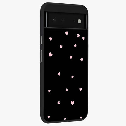 Pink Love Drops Glass Case upright view showcasing charming heart drop artwork with romantic playful theme.